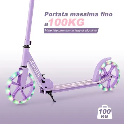 Scooter Skládací skútr Výškově nastavitelný městský skútr Nosnost 100 kg Fialová