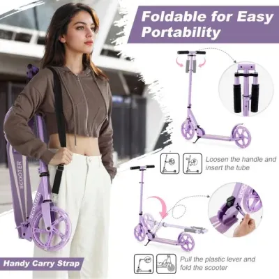 Scooter Skládací skútr Výškově nastavitelný městský skútr Nosnost 100 kg Fialová