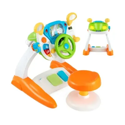 Interaktivní hračka pro řízení se židlí, světlem, hudbou a megafonem
