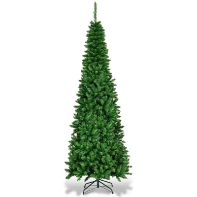 200 cm tenký vánoční stromek s teplými bílými LED diodami Umělý vánoční stromek zelený