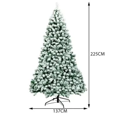 225 cm osvětlený zasněžený vánoční stromek se skládacím kovovým stojanem zelená + bílá