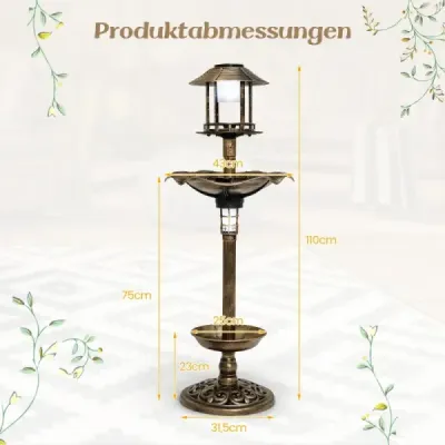 Ptačí vana se solárním světlem květináč krmítko pro ptáky Ø43 x 110 cm bronz