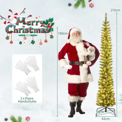 Umělý vánoční stromek s LED světly Tenký vánoční stromek podsvícený slavnostní stromek 210 cm