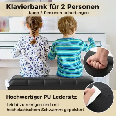 Nastavitelná klavírní lavice Duet s úložným prostorem a vodotěsným poloostrovním polštářem v černé barvě