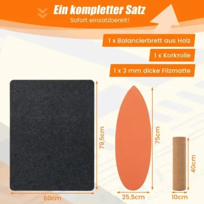 Dřevěná balanční deska s kolečkem a dekou Sada balanční desky 3 v 1 oranžová