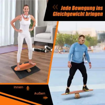 Dřevěná balanční deska s kolečkem a dekou Sada balanční desky 3 v 1 oranžová