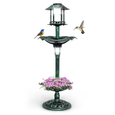 Vanička pro ptáky se solárním světlem květináč krmítko pro ptáky Ø43 x 110 cm zelené