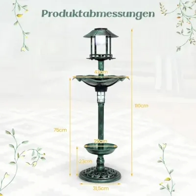Vanička pro ptáky se solárním světlem květináč krmítko pro ptáky Ø43 x 110 cm zelené
