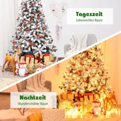 225 cm umělý vánoční stromek se sněhovými a teplými bílými LED světly Vánoční stromek jehly z PVC