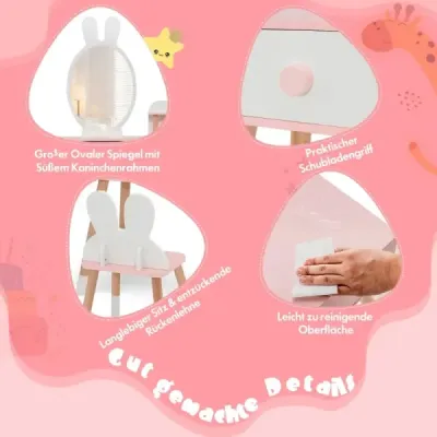 Sada dětského toaletního stolku s designovým líčením králíka s masivními dřevěnýma nohama