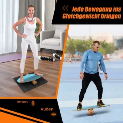 Dřevěná balanční deska s kolečkem a dekou Balanční deska 3 v 1 modrá