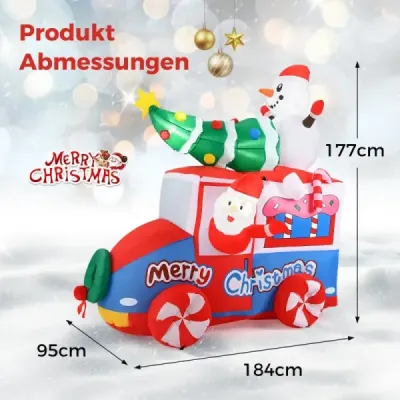 177cm nafukovací vánoční dekorace LED Santa Claus v autě vánoční dekorace se sněhulákem