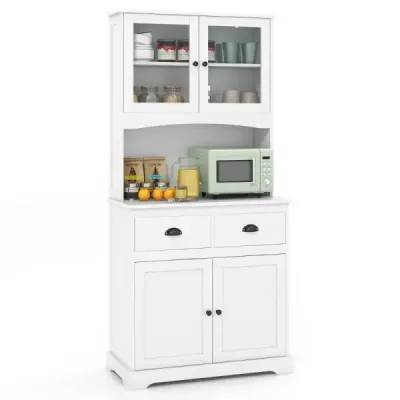 Vysoká kuchyňská skříňka se 4 dvířky a 2 zásuvkami a pracovní deskou a 2 skříňkami 80 x 40 x 170 cm bílá