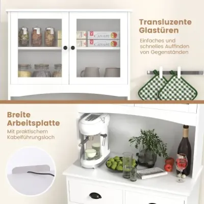 Vysoká kuchyňská skříňka se 4 dvířky a 2 zásuvkami a pracovní deskou a 2 skříňkami 80 x 40 x 170 cm bílá