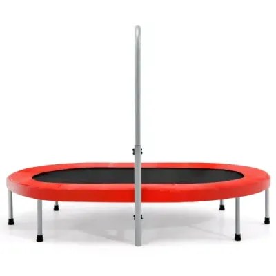 Dvojitá trampolína skládací fitness trampolína s nastavitelným madlem 154 x 90 x 92 -132 cm červená