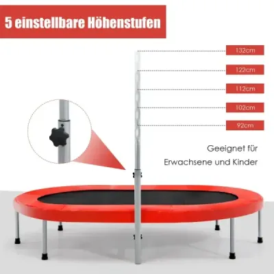 Dvojitá trampolína skládací fitness trampolína s nastavitelným madlem 154 x 90 x 92 -132 cm červená