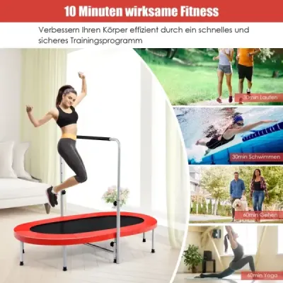 Dvojitá trampolína skládací fitness trampolína s nastavitelným madlem 154 x 90 x 92 -132 cm červená