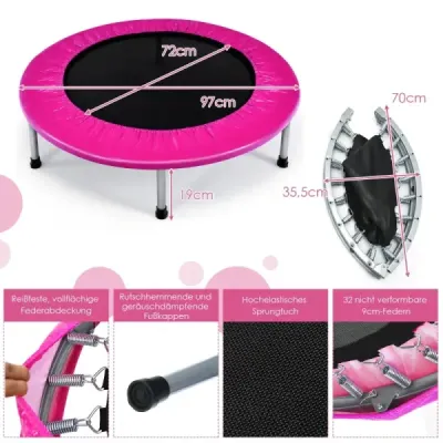 Ø 97 cm skládací trampolína mini skládací trampolína pro děti přenosná růžová