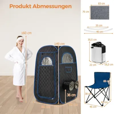 Přenosná parní sauna domácí sauna pro 1-2 osoby s 3 litrovým parním generátorem 89 x 89 x 149 cm černá
