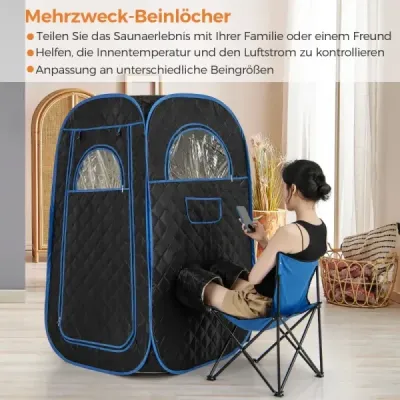 Přenosná parní sauna domácí sauna pro 1-2 osoby s 3 litrovým parním generátorem 89 x 89 x 149 cm černá