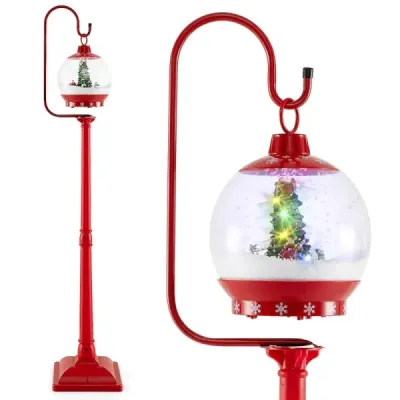 Svítící vánoční pouliční lampa 173 cm červená vánoční lucerna s červenou hudbou