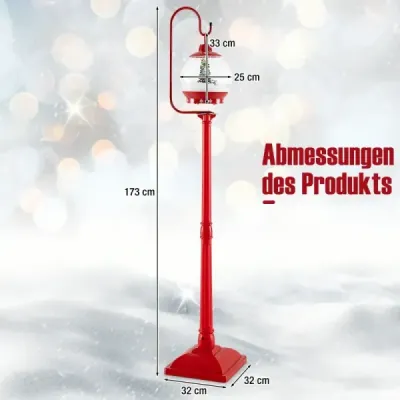 Svítící vánoční pouliční lampa 173 cm červená vánoční lucerna s červenou hudbou