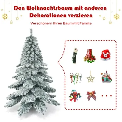 180 cm umělý vánoční stromek se sněhovými vločkami Vánoční stromek PVC hroty zelená + bílá