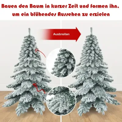 180 cm umělý vánoční stromek se sněhovými vločkami Vánoční stromek PVC hroty zelená + bílá