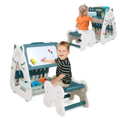 Kinderstaffelei mit Hocker 3-in-1-doppelseitige Tafel mit umgedrehtem Schreibtisch 56 x 54 x 63 cm Kinderstaffelei mit Hocker 3-in-1-doppelseitige Tafel mit umgedrehtem Schreibtisch 56 x 54 x 63 cm