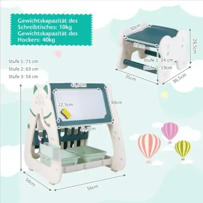 Kinderstaffelei mit Hocker 3-in-1-doppelseitige Tafel mit umgedrehtem Schreibtisch 56 x 54 x 63 cm Kinderstaffelei mit Hocker 3-in-1-doppelseitige Tafel mit umgedrehtem Schreibtisch 56 x 54 x 63 cm