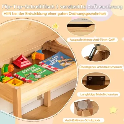 Kleinkinder-Multifunktionstisch mit Stuhl Kindertisch für Kunst und Handwerk mit Papierrollenhalter Natur Kleinkinder-Multifunktionstisch mit Stuhl Kindertisch für Kunst und Handwerk mit Papierrollenhalter Natur