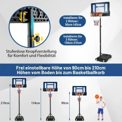 Basketbalový stojan 90/158-210 cm výškově nastavitelný basketbalový koš se stojanem odolný vůči povětrnostním vlivůmmodré