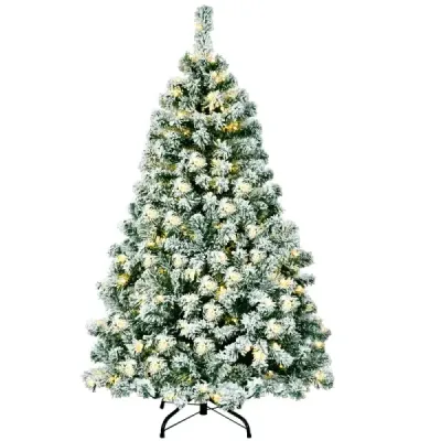135 cm hoher Künstlicher Weihnachtsbaum Beleuchteter Schneebedeckter Baum mit Metallständer