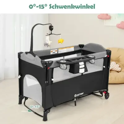 Wandelbares 5-in-1-Babybett mit Wickeltisch & Aufbewahrungstasche Schwarz
