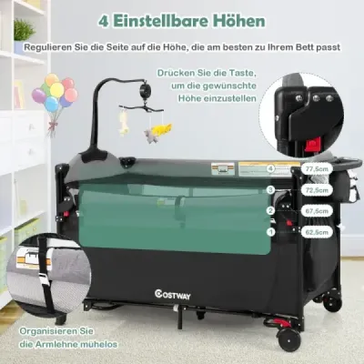 Wandelbares 5-in-1-Babybett mit Wickeltisch & Aufbewahrungstasche Schwarz