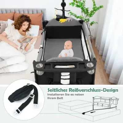 Wandelbares 5-in-1-Babybett mit Wickeltisch & Aufbewahrungstasche Schwarz