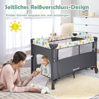 Wandelbares 5-in-1-Babybett mit Wickeltisch & Aufbewahrungstasche Grau