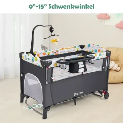 Wandelbares 5-in-1-Babybett mit Wickeltisch & Aufbewahrungstasche Grau