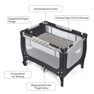 2 in 1 Reisebett & Laufstall Klappbar Kinderbett 125 x 65 x 76 cm Grau
