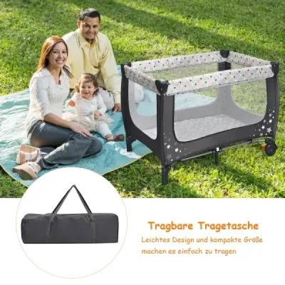 2 in 1 Reisebett & Laufstall Klappbar Kinderbett 125 x 65 x 76 cm Grau
