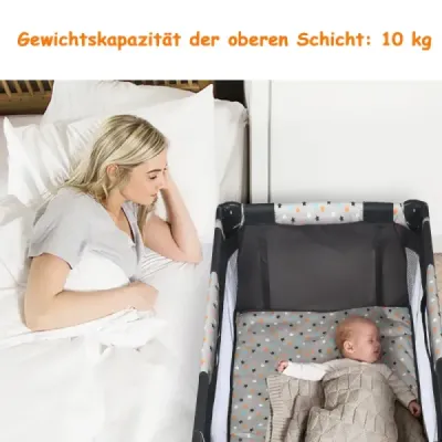2 in 1 Reisebett & Laufstall Klappbar Kinderbett 125 x 65 x 76 cm Grau