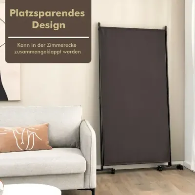 180 cm vysoká deliaca stena na kolieskach, skladacia zástena s 3 voľne kombinovateľnými panelmi, hnedá