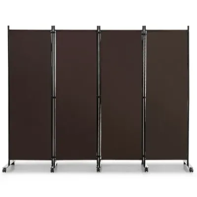 Raumteiler mit 4 Paneelen auf Rädern 173 cm Hoher Rollbarer Sichtschutz Braun