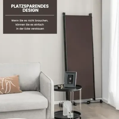 Raumteiler mit 4 Paneelen auf Rädern 173 cm Hoher Rollbarer Sichtschutz Braun