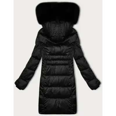 Zimowa pikowana kurtka plus size z kapturem S\'west czarna (B8267-1)