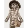 Zimowa pikowana kurtka plus size z kapturem S\'west beżowa (B8267-12)