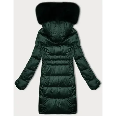 Zimowa pikowana kurtka plus size z kapturem S\'west ciemny zielony (B8267-10)