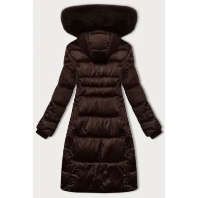 Zimowa pikowana kurtka plus size z kapturem S\'west czekoladowa (B8267-14)