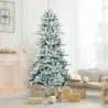 210 cm Künstlicher Schneebedeckter Bleistift Weihnachtsbaum mit Kiefernzapfen Grün + Weiß