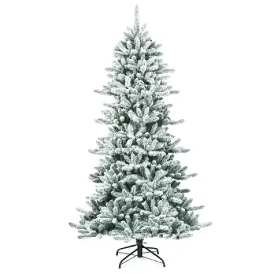 210 cm Künstlicher Schneebedeckter Bleistift Weihnachtsbaum mit Kiefernzapfen Grün + Weiß